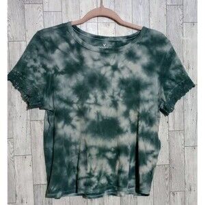 American Eagle T-shirt Tie Dye Lace sleeves Green Size Medium